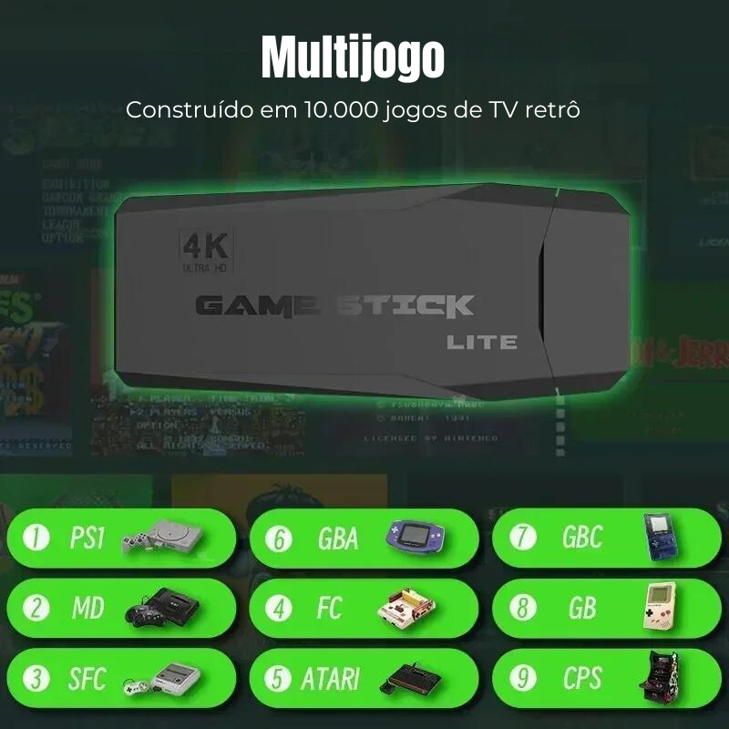 Video-game m8 console 2.4g, controle duplo sem fio, 4k, 10.000 jogos, 64gb