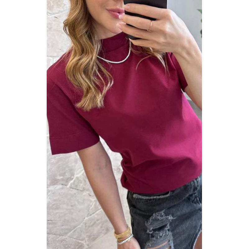 Blusa t-shirt gola alta