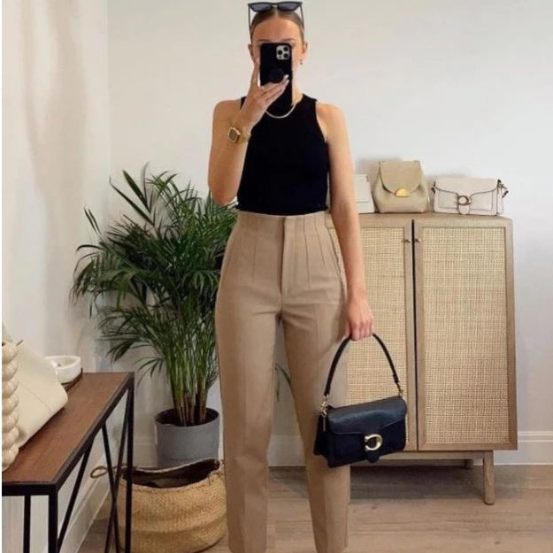 Calça feminina  Cintura Alta Ziper Social Luxo Elegancia